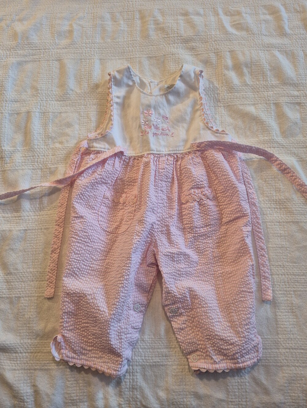 Arian kids girls 6-9 months pink & white gingham overall Vintage VGUC